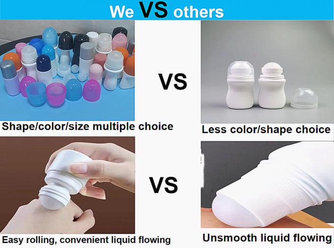 HDPE 30ml 50ml 60ml Plastic Roll on Cylindrical Round Roller Bottle Deodorant Container with Plastic Roll on Ball