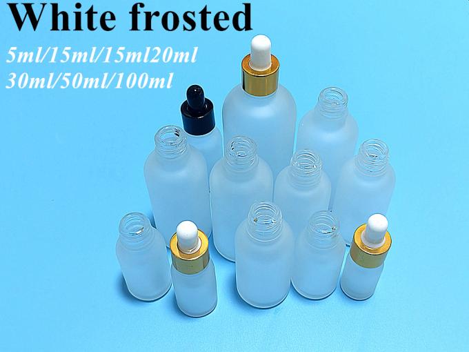 Hot Selling 5ml 10ml 15ml 20ml 30ml 1oz Essential Oil Bottle White Frosted Glass Bottle with Black Glass Pipette