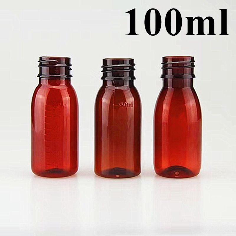 100ml 120ml 液体アンバー プラスチックシロップ ボトル 螺旋蓋付き 空き 丸い PET アンバー シロップ プラスチック ボトル