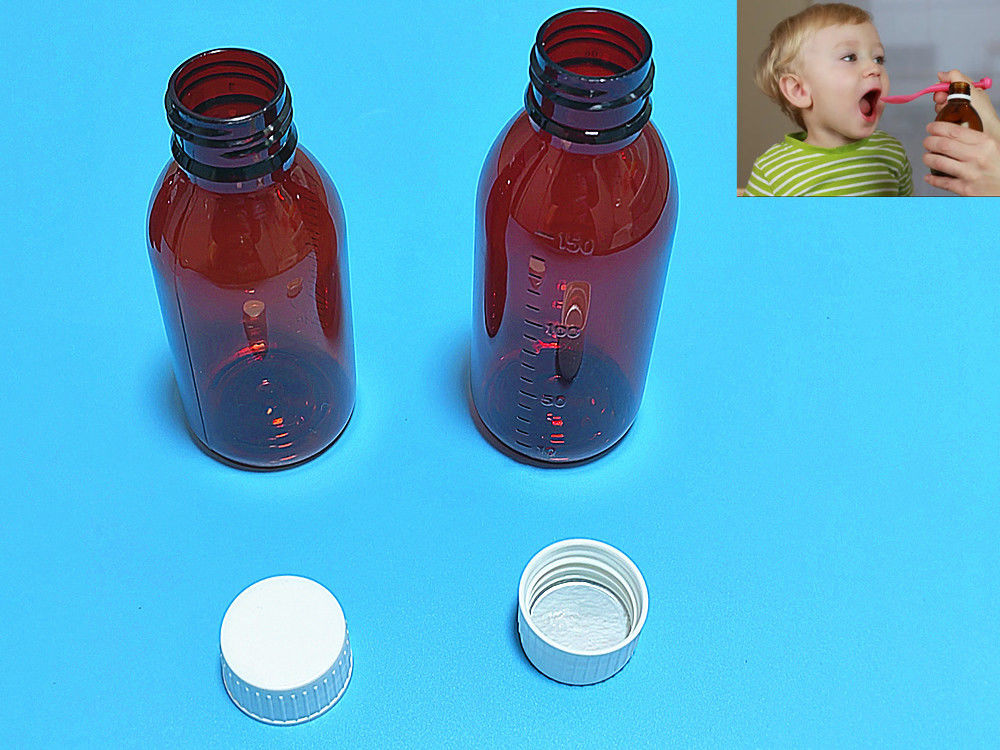 100ml 120ml 150ml DIN28 プラスチック PET ブラウン 口服液体ボトル アンバー 薬 咳シロップ ボトル ロープキャップ