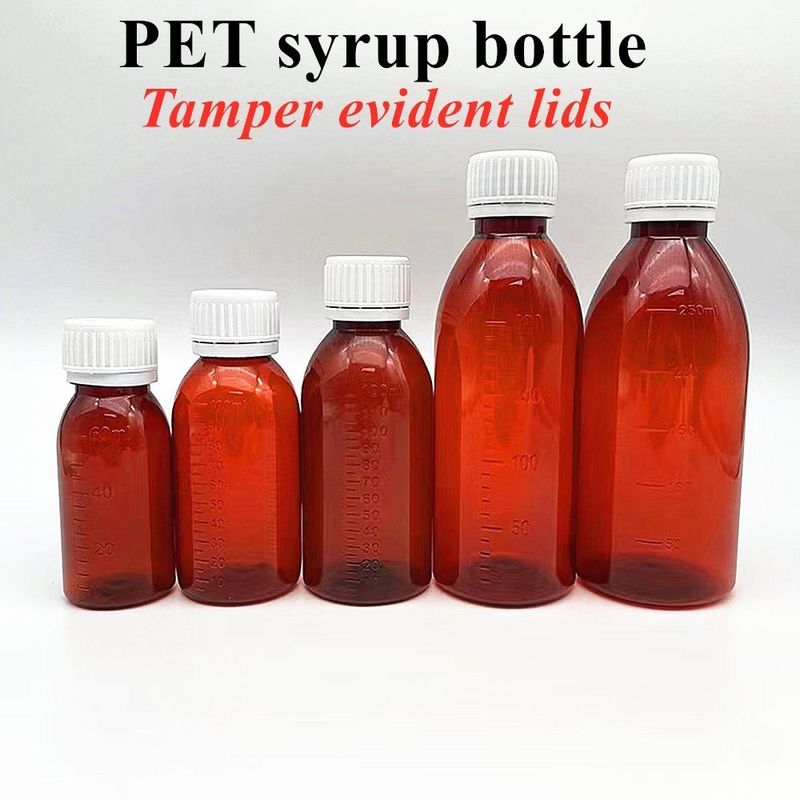100ml 120ml 150ml DIN28 プラスチック PET ブラウン 口服液体ボトル アンバー 薬 咳シロップ ボトル ロープキャップ