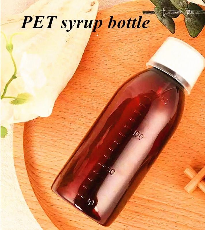 100ml 250ml 液体薬 アンバー PET 咳シロップ ボトル 尺度カップ プラスチック 咳シロップ ボトル
