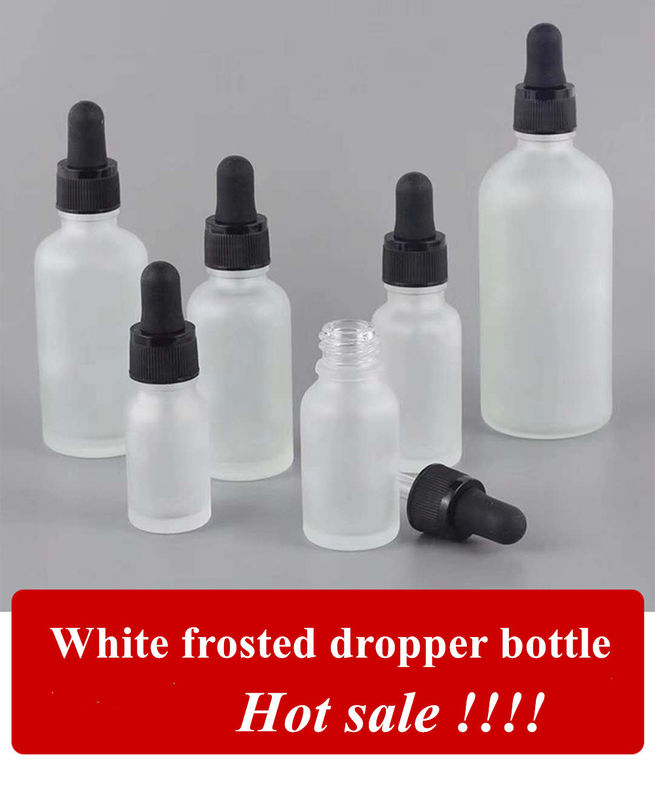 5ml 10ml 15ml 20ml 30ml 1oz 空の精油ボトル ホワイト フロストグラスドロッパー 金色のリングドロッパーキャップ付きボトル