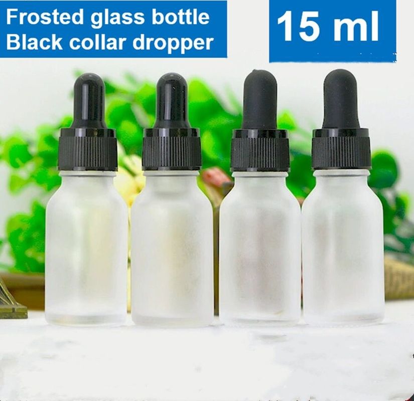5ml 10ml 15ml 20ml 30ml 1oz 空の精油ボトル ホワイト フロストグラスドロッパー 金色のリングドロッパーキャップ付きボトル