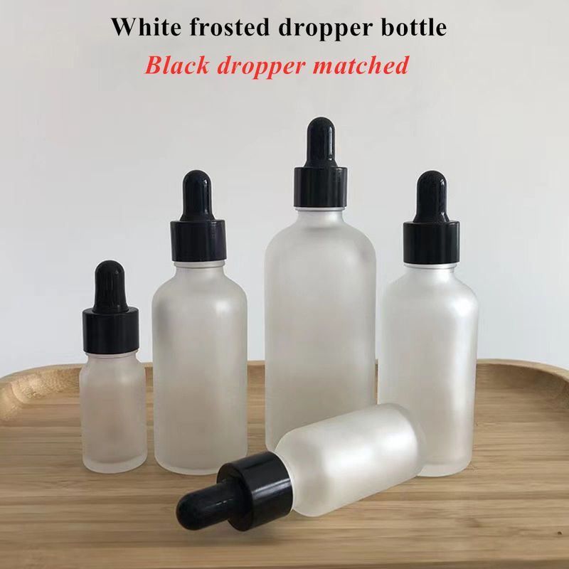 1オンス 2オンス 5ml 10ml 20ml 30ml 50ml 100ml エッセのためのホワイトフロストブラックガラスドロッパーボトル