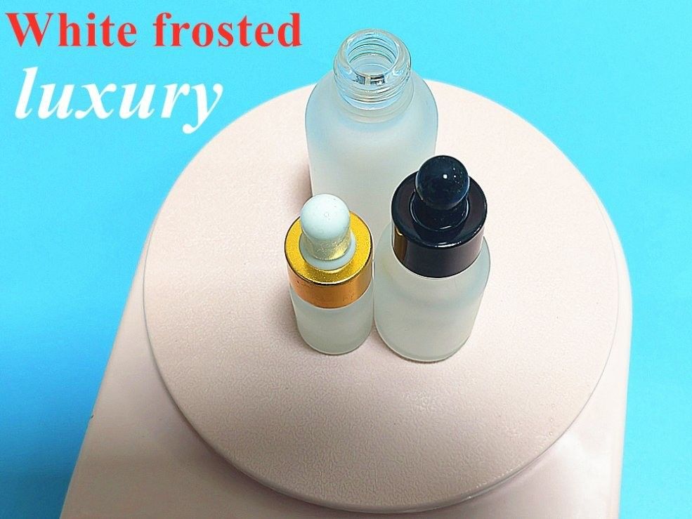 1オンス 2オンス 5ml 10ml 20ml 30ml 50ml 100ml エッセのためのホワイトフロストブラックガラスドロッパーボトル