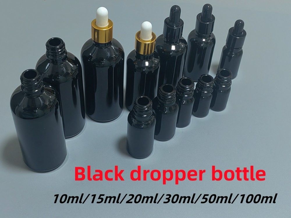 10ml 15ml 20ml 30ml 50ml 100ml 輝く黒色 エッセンシャルオイル 化粧品 ガラスドロッパーボトル