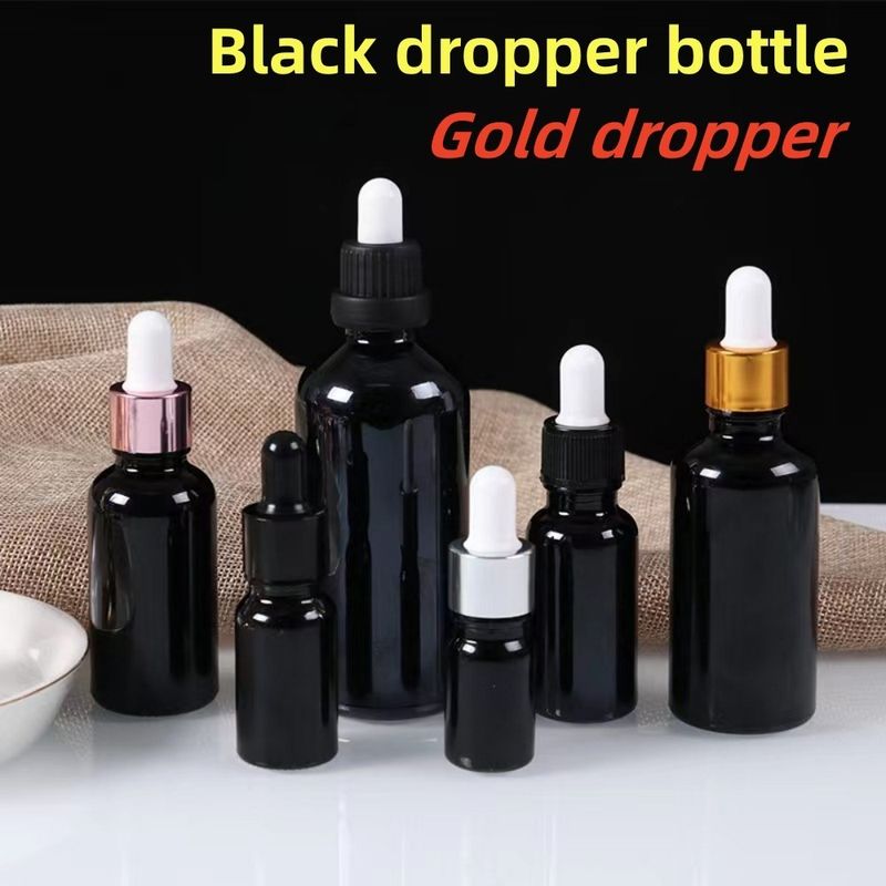 5ml 10ml 15ml 20ml エッセンシャルオイル セラム 平肩 丸 輝く エッセンシャルオイル ボトル ブラック ガラス ドロッパー ボトル
