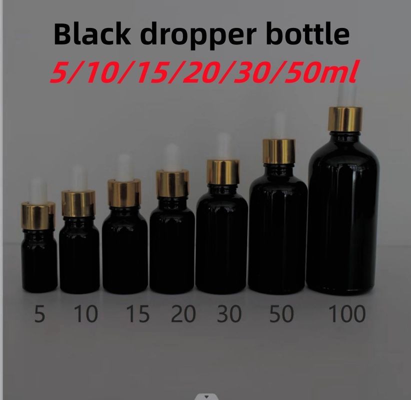 5ml 10ml 15ml 20ml エッセンシャルオイル セラム 平肩 丸 輝く エッセンシャルオイル ボトル ブラック ガラス ドロッパー ボトル