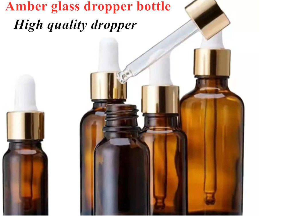 化粧品 ガラスボトル 珀色血清 滴滴器 ボトル 30ml 50ml 60ml 珀色 贅沢 エッセンシャルオイル 黒色滴滴器頭付き ガラスボトル