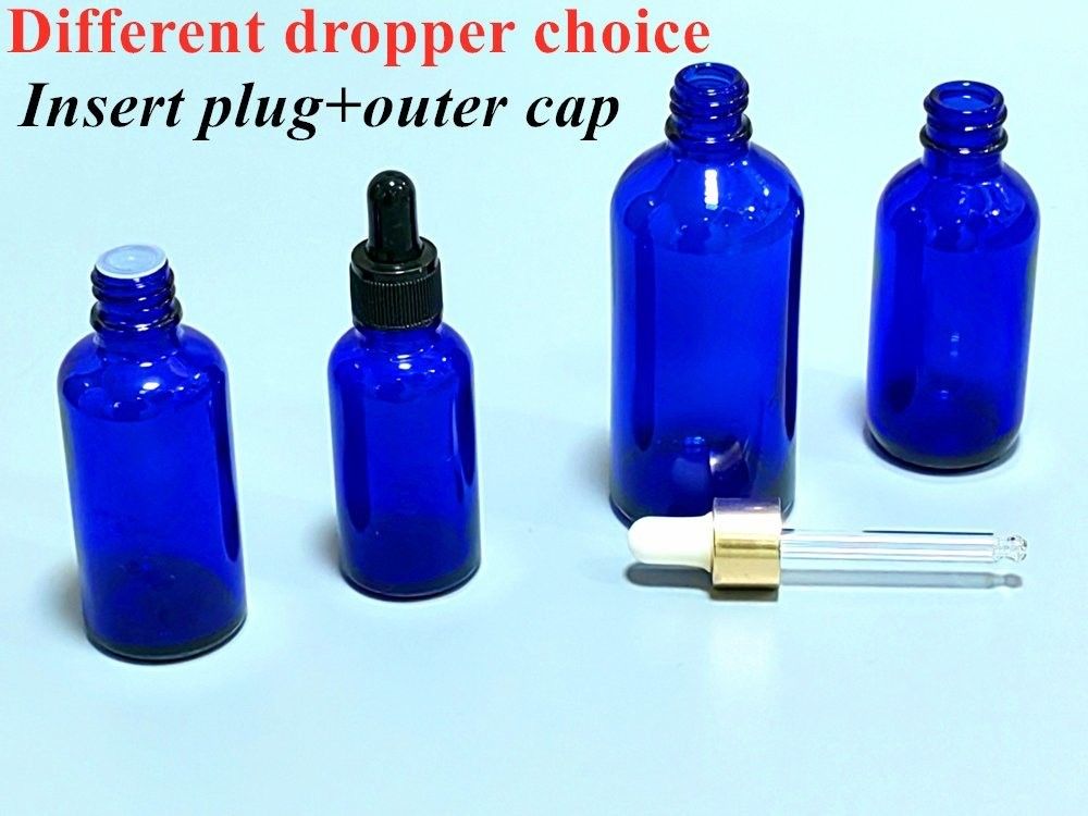 10ml 20ml 30ml 50ml 空きボストン丸型化粧品 包装 空き青色 精油 ガラスドロッパーボトル ドロッパーキャップ