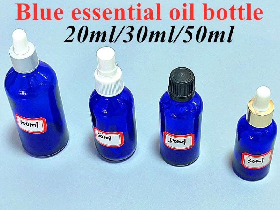 10ml 20ml 30ml 50ml 空きボストン丸型化粧品 包装 空き青色 精油 ガラスドロッパーボトル ドロッパーキャップ