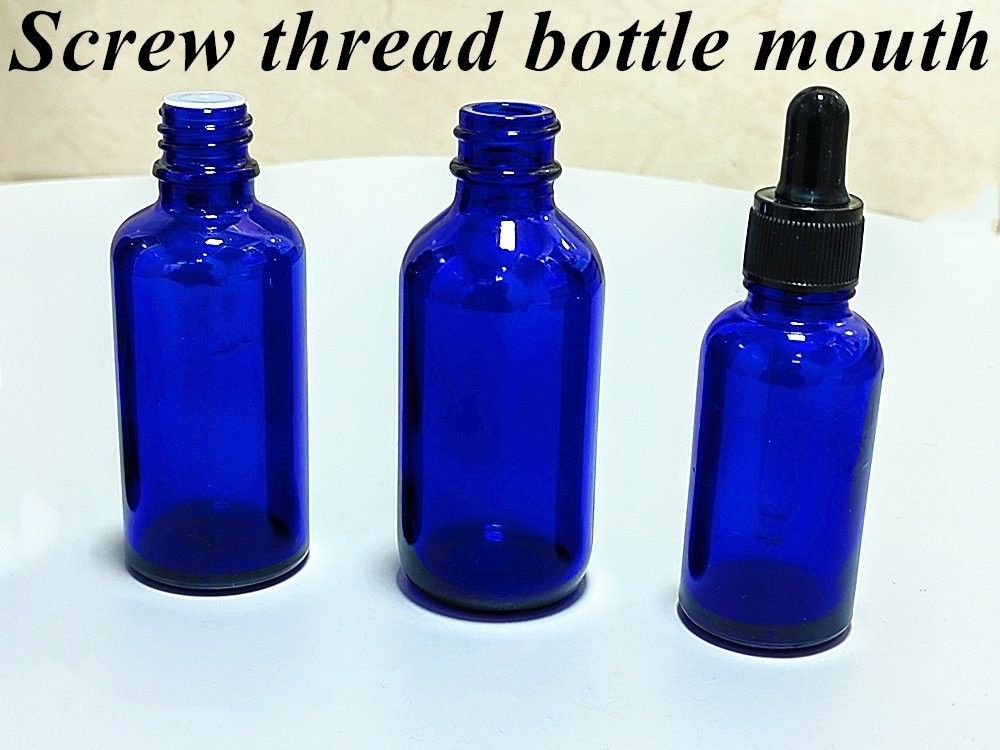 30ml 50ml 60ml 空の丸い小さな化粧品ボトル 青い透明なエッセンシャルオイル ガラスドロッパーボトル ガラスボトル