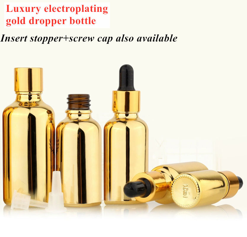 20ml 30ml 50ml 空っぽ 再利用可能 電気塗装 金 化粧品 包装 血清 皮膚ケア エッセンシャルオイル ガラスドロッパーボトル